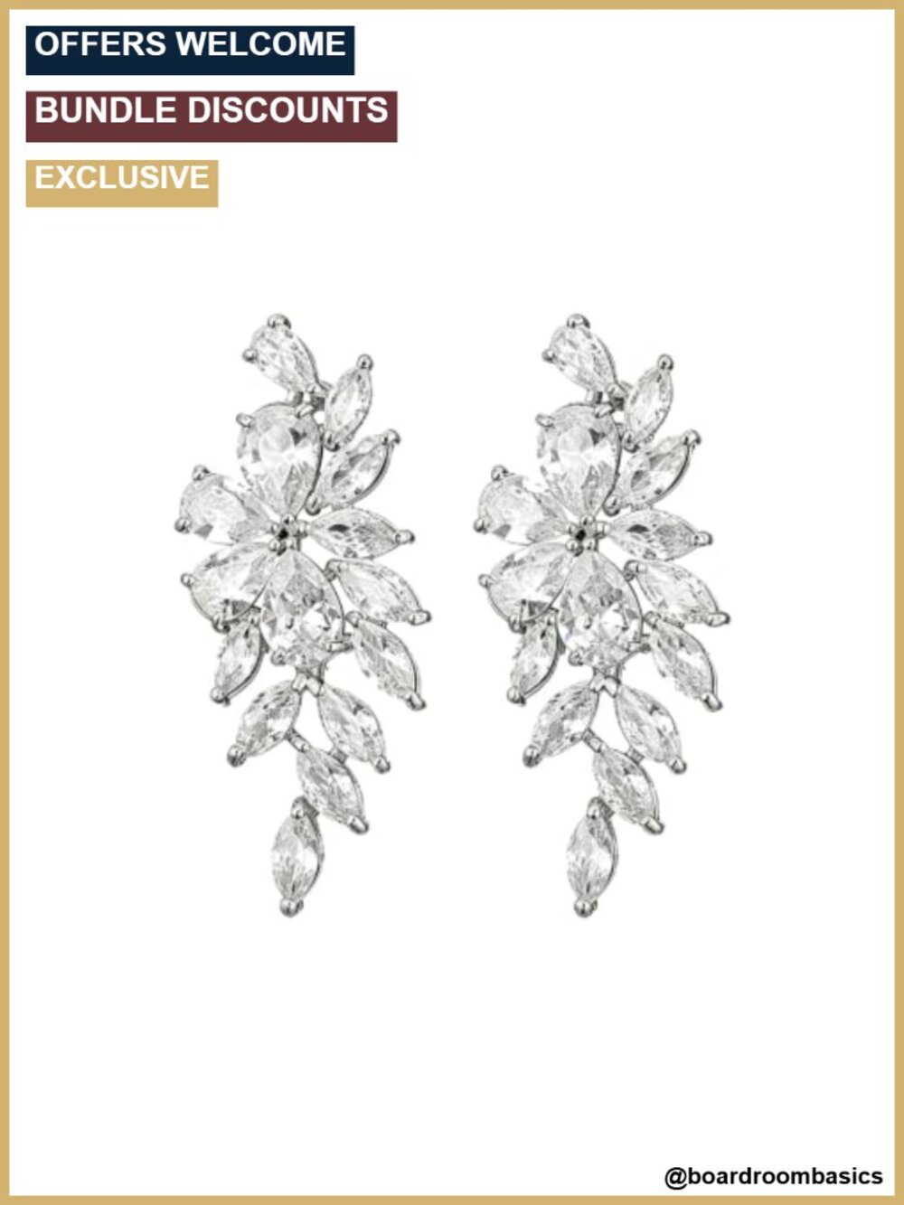 Silver-Tone Marquise Cubic Zirconia Floral Cluster Drop Dangle Earrings for